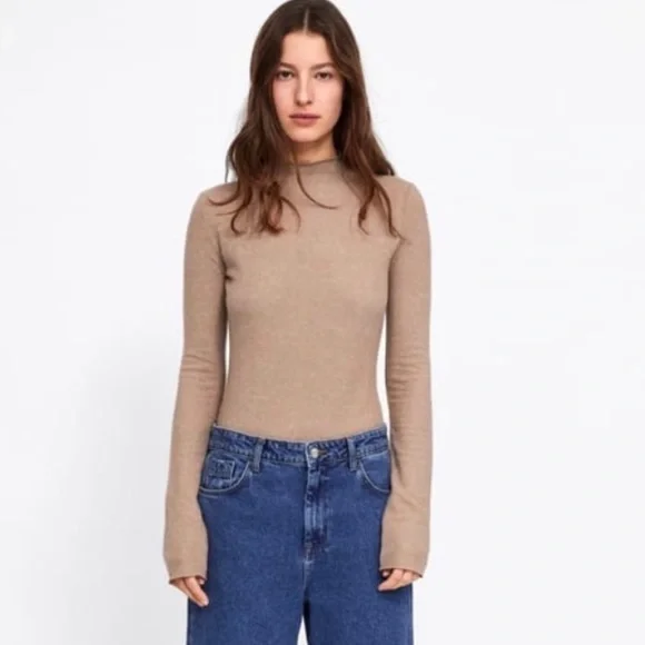 Zara Tops New Zara Tan Camel Soft Feel Touch Long Sleeve High